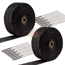 Load image into Gallery viewer, 2 Roll x 2&quot; 50Ft Black Fiberglass Exhaust Header Pipe Heat Wrap Tape+20 Ties Kit
