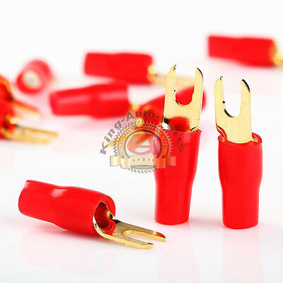 Audio 8 Gauge Red Gold Crimp Spade Terminal Connectors x 10pcs
