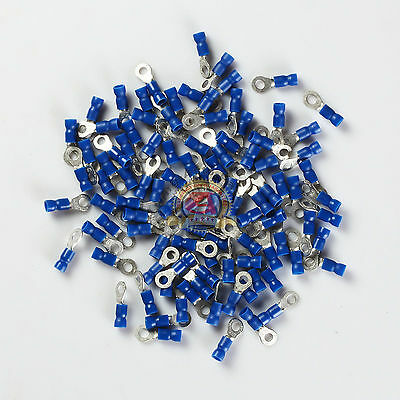 100 Car Ground Wire Ring Terminals Vinyl Blue 16-14 Gauge Connectors #8 Hole