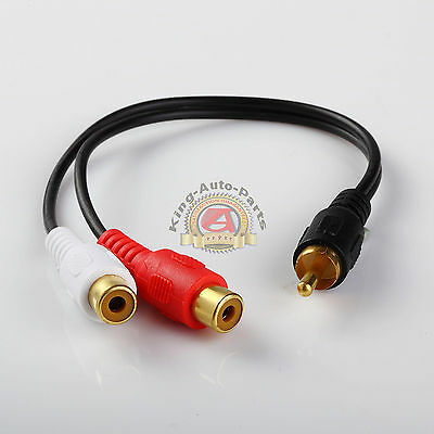 RCA AUDIO Y cord SPLITTER CABLE 1 ONE M MALE MONO JACK TO 2 TWO F FEMALE PLUG
