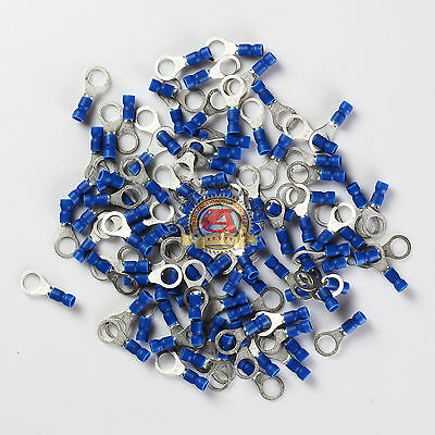 100pcs Vinyl Ring Terminal Connector Blue 16-14 GA AWG Gauge #5/16