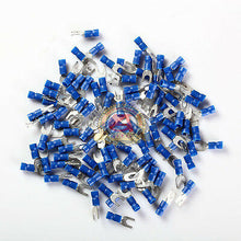 Load image into Gallery viewer, 100pcs BLUE FORK SPADE TERMINAL 16-14GA #8 VINYL INSULATED CRIMP WIRE CONNECTOR
