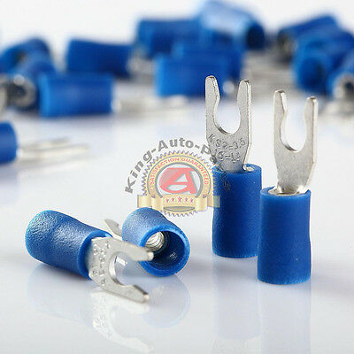 16-14 GAUGE VINYL LOCKING SPADE # 6 CONNECTOR BLUE CRIMP TERMINAL AWG 100pcs