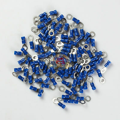 100 Car Ground Wire Ring Terminals Vinyl Blue 16-14 Gauge AWG Ga Connectors #10
