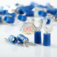 Load image into Gallery viewer, 16-14 GAUGE VINYL LOCKING SPADE # 10 CONNECTOR BLUE CRIMP TERMINAL AWG 100pcs
