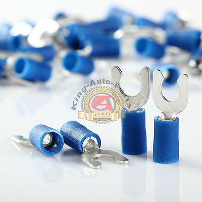 16-14 GAUGE VINYL LOCKING SPADE # 10 CONNECTOR BLUE CRIMP TERMINAL AWG 100pcs