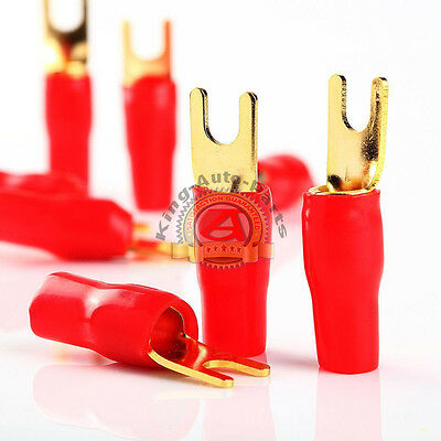 10 x New 4 Gauge Red Gold Crimp Spade Terminal Connectors Free Shipping