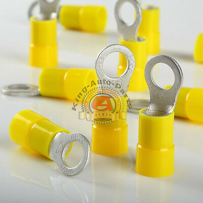 10 Pack Car Ground Wire Ring Terminals Vinyl Yellow 4 Gauge AWG Ga3/8”Connectors