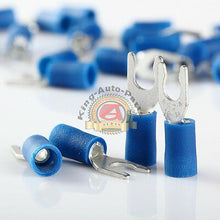 Load image into Gallery viewer, 16-14 GAUGE VINYL LOCKING SPADE # 8 CONNECTOR BLUE CRIMP TERMINAL AWG 100pcs

