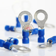 Load image into Gallery viewer, Blue Vinyl 16-14 Gauge #1/4 RING Wire Terminal Insulated 100Pcs
