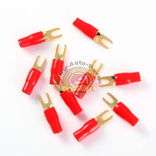Load image into Gallery viewer, Audio 8 Gauge Red Gold Crimp Spade Terminal Connectors x 10pcs
