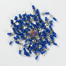 Load image into Gallery viewer, 100 Car Ground Wire Ring Terminals Vinyl Blue 16-14 Gauge Connectors #8 Hole
