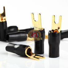 Load image into Gallery viewer, 10 x New 4 Gauge Black Gold Crimp Spade Terminal Connectors Free Shipping
