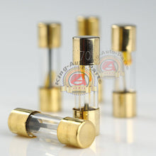 Load image into Gallery viewer, 5 PACK AGU FUSE 5A AMP GOLD PLATED GLASS WITH BLOWN FUSE LED LIGHT INDICATOR
