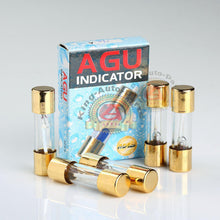 Load image into Gallery viewer, 5 PACK AGU FUSE 25 AMP GOLD PLATED GLASS WITH BLOWN FUSE LED LIGHT INDICATOR
