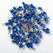Load image into Gallery viewer, 16-14 GAUGE VINYL LOCKING SPADE # 6 CONNECTOR BLUE CRIMP TERMINAL AWG 100pcs
