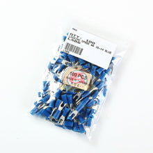 Load image into Gallery viewer, 16-14 GAUGE VINYL LOCKING SPADE # 6 CONNECTOR BLUE CRIMP TERMINAL AWG 100pcs
