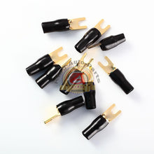 Load image into Gallery viewer, 10 x New 4 Gauge Black Gold Crimp Spade Terminal Connectors Free Shipping
