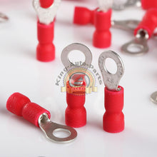Load image into Gallery viewer, 100 Pack Wire Ring Terminals Vinyl Red 22-16 Gauge #8 Car Audio Connectors
