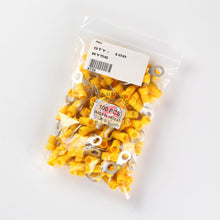 Load image into Gallery viewer, 100 Wire Ring Terminals Vinyl Yellow 12-10 AWG 1/4&quot; Car Audio Crimp Connectors
