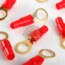 Load image into Gallery viewer, Wire Ring Terminal Gold 8 AWG Gauge 3/8&quot; Connectors Red Soft PVC Insulation 10pc
