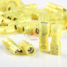 Load image into Gallery viewer, Yellow Fully Insulated Nylon Female Spade Crimp Connector Terminal 12-10AWG 100P

