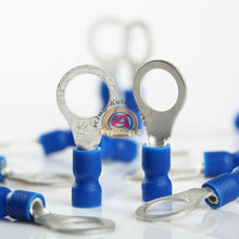 Load image into Gallery viewer, 100pcs Vinyl Ring Terminal Connector Blue 16-14 GA AWG Gauge #5/16&quot; Crimp Wire
