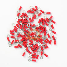 Load image into Gallery viewer, 100 Pack Wire Ring Terminals Vinyl Red 22-16 Gauge #8 Car Audio Connectors
