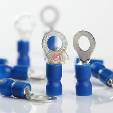 Load image into Gallery viewer, 100 Car Ground Wire Ring Terminals Vinyl Blue 16-14 Gauge AWG Ga Connectors #10
