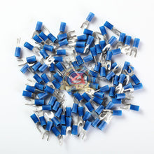 Load image into Gallery viewer, 16-14 GAUGE VINYL LOCKING SPADE # 8 CONNECTOR BLUE CRIMP TERMINAL AWG 100pcs
