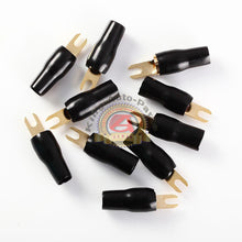 Load image into Gallery viewer, 10 x BLACK 4 GAUGE AWG GOLD PLATED BARRIER FORK SPADES CAR STEREO AMP TERMINALS

