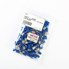 Load image into Gallery viewer, 14-16 GAUGE AWG BLUE .187&quot; FEMALE QUICK DISCONNECT TERMINALS INSULATED 100 PACK

