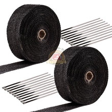 Load image into Gallery viewer, 2 Roll x 2&quot; 50Ft Black Fiberglass Exhaust Header Pipe Heat Wrap Tape+20 Ties Kit
