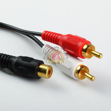 Load image into Gallery viewer, RCA AUDIO Y cord SPLITTER CABLE 2 TWO M MALE MONO JACK TO 1 ONE F FEMALE PLUG
