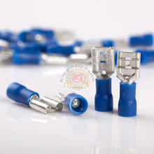 Load image into Gallery viewer, 100 Vinyl Female Wire Terminal Blue 16-14 Ga AWG Quick Disconnect Connector MAS
